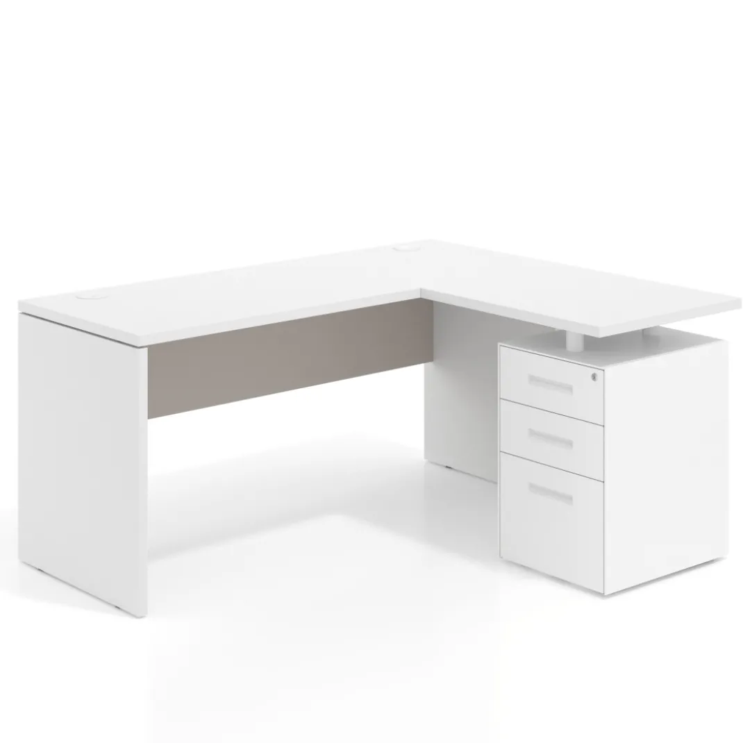 Mesa de Escritorio con cajones, fondo 68cm, estructura negra, ala corta, pedestal metálico