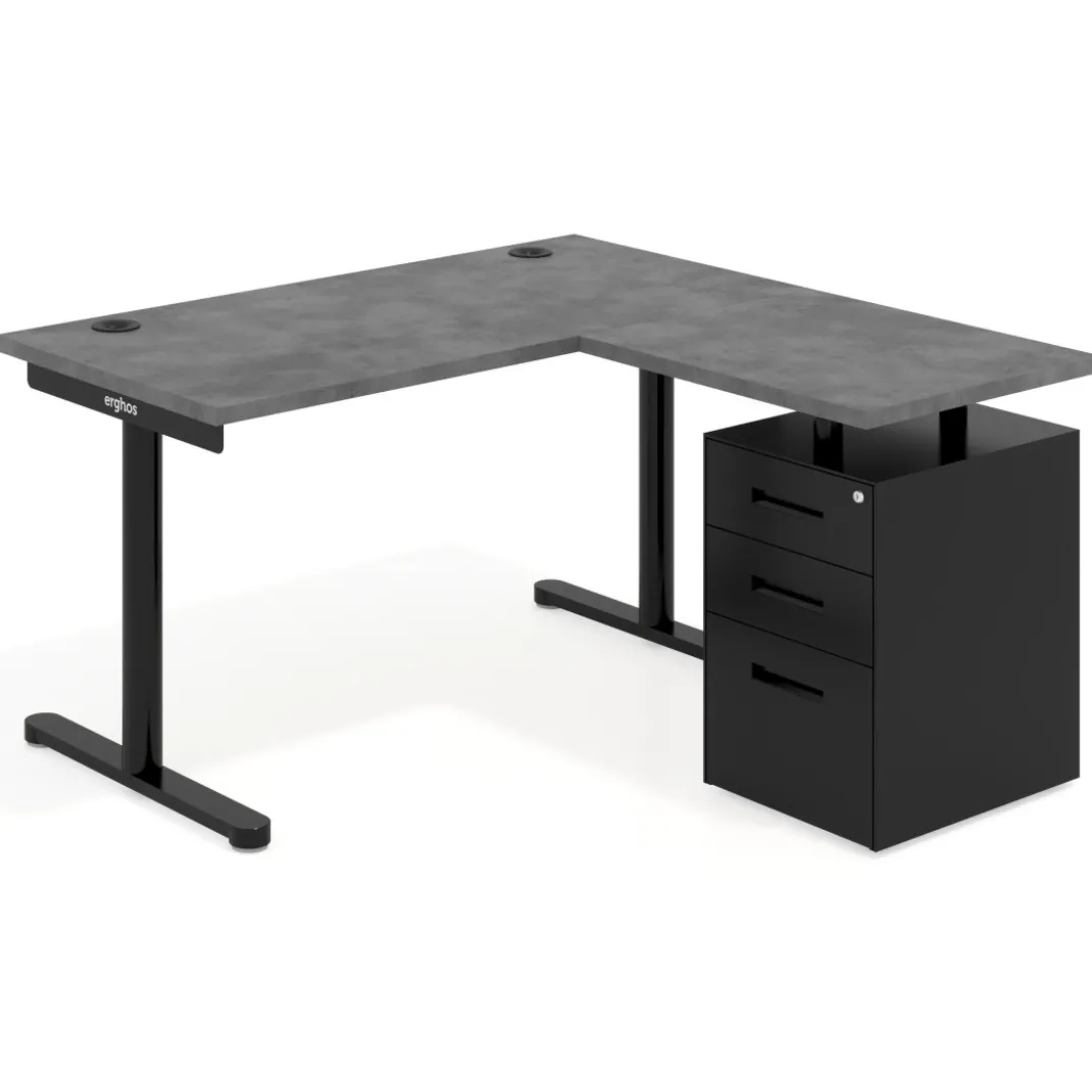 Mesa de Escritorio con cajones, fondo 68cm, estructura negra, ala corta, pedestal metálico