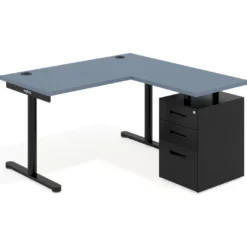 Mesa de Escritorio con cajones, fondo 68cm, estructura negra, ala corta, pedestal metálico