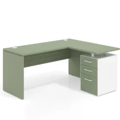 Mesa de Escritorio con cajones en L Work Plus, ala corta, fondo 60, frontales melamina diseño rayado
