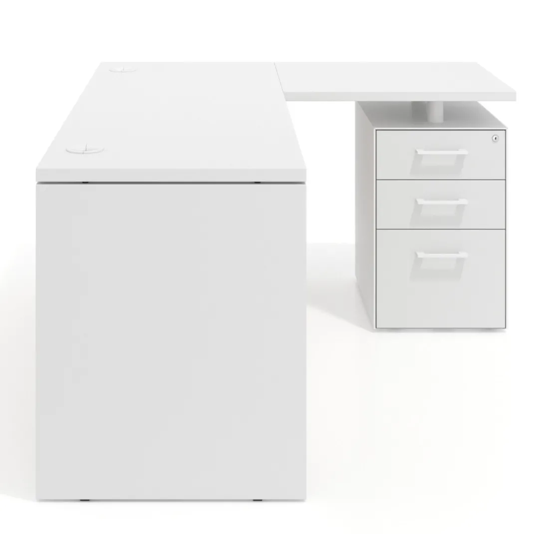 Mesa de Escritorio con cajones en L Work Plus, ala corta, fondo 60, frontales melamina diseño rayado