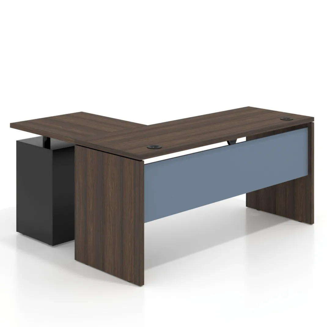 Mesa de Escritorio con cajones en L Work Plus, ala corta, fondo 60, frontales de metal estructura mistral