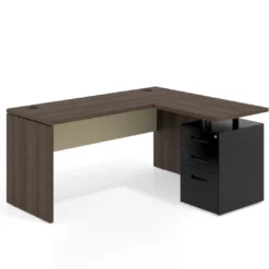 Mesa de Escritorio con cajones en L Work Plus, ala corta, fondo 60, frontales de metal estructura mistral