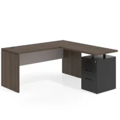 Mesa de Escritorio con cajones en L Work Plus fondo 60, frontales de metal estructura mistral