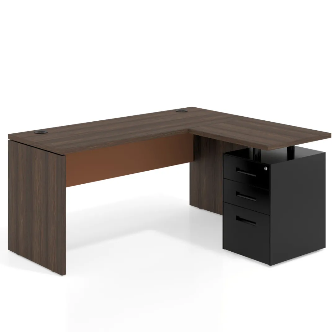 Mesa de Escritorio con cajones en L Work Plus, ala corta, fondo 60, frontales de metal estructura mistral