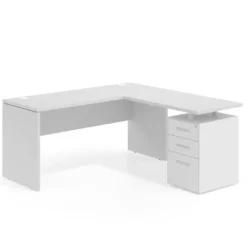 Mesa de Escritorio con cajones en L Work Plus fondo 60, frontales de metal diseño monocolor