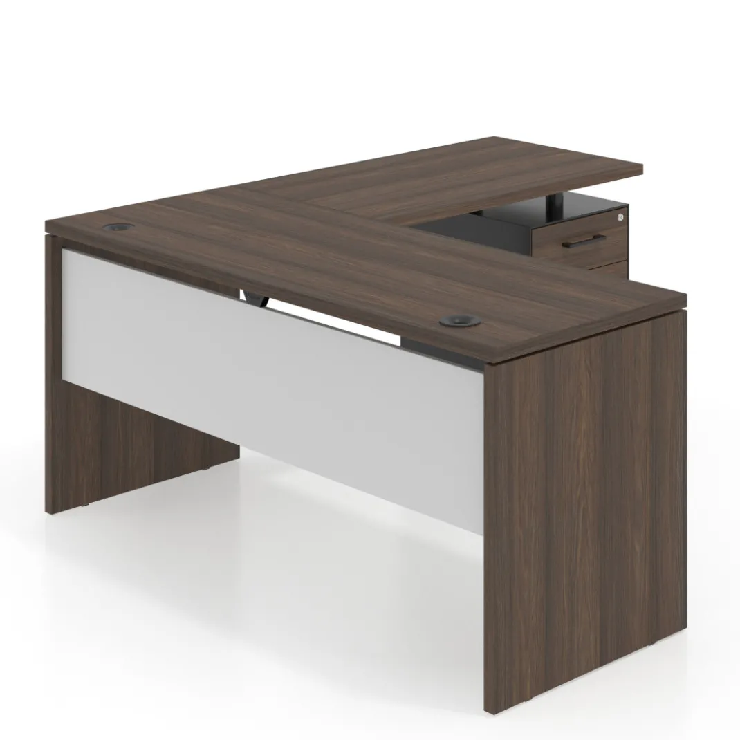 Mesa de Escritorio con cajones en L Work Plus fondo 60, frontales melamina estructura mistral
