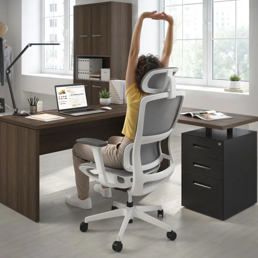 Mesa de Escritorio con cajones en L Work Plus fondo 60, frontales melamina estructura mistral
