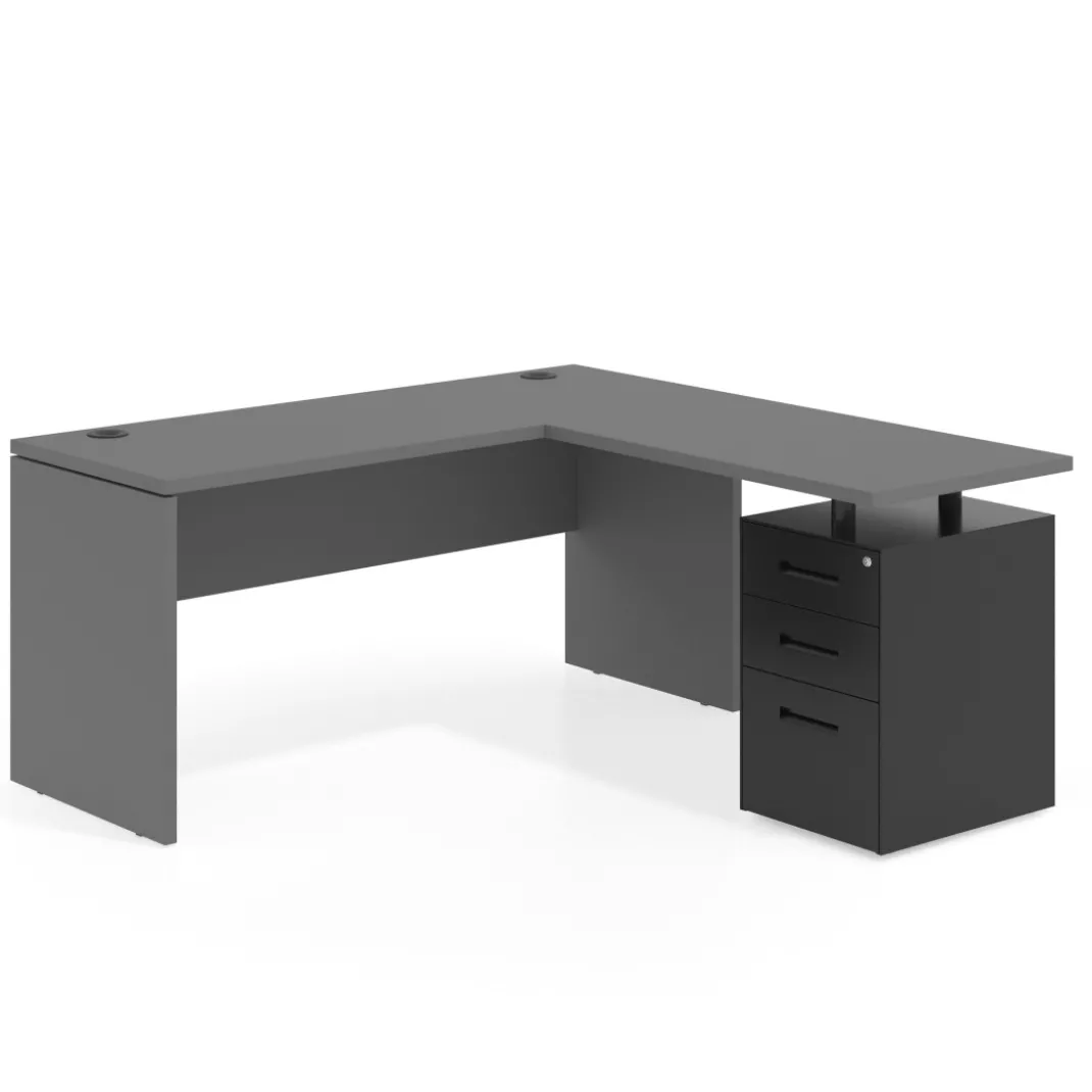Mesa de Escritorio con cajones en L Work Plus fondo 60, frontales melamina estructura mistral