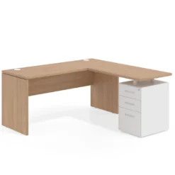 Mesa de Escritorio con cajones en L Work Plus fondo 60, frontales de metal diseño monocolor