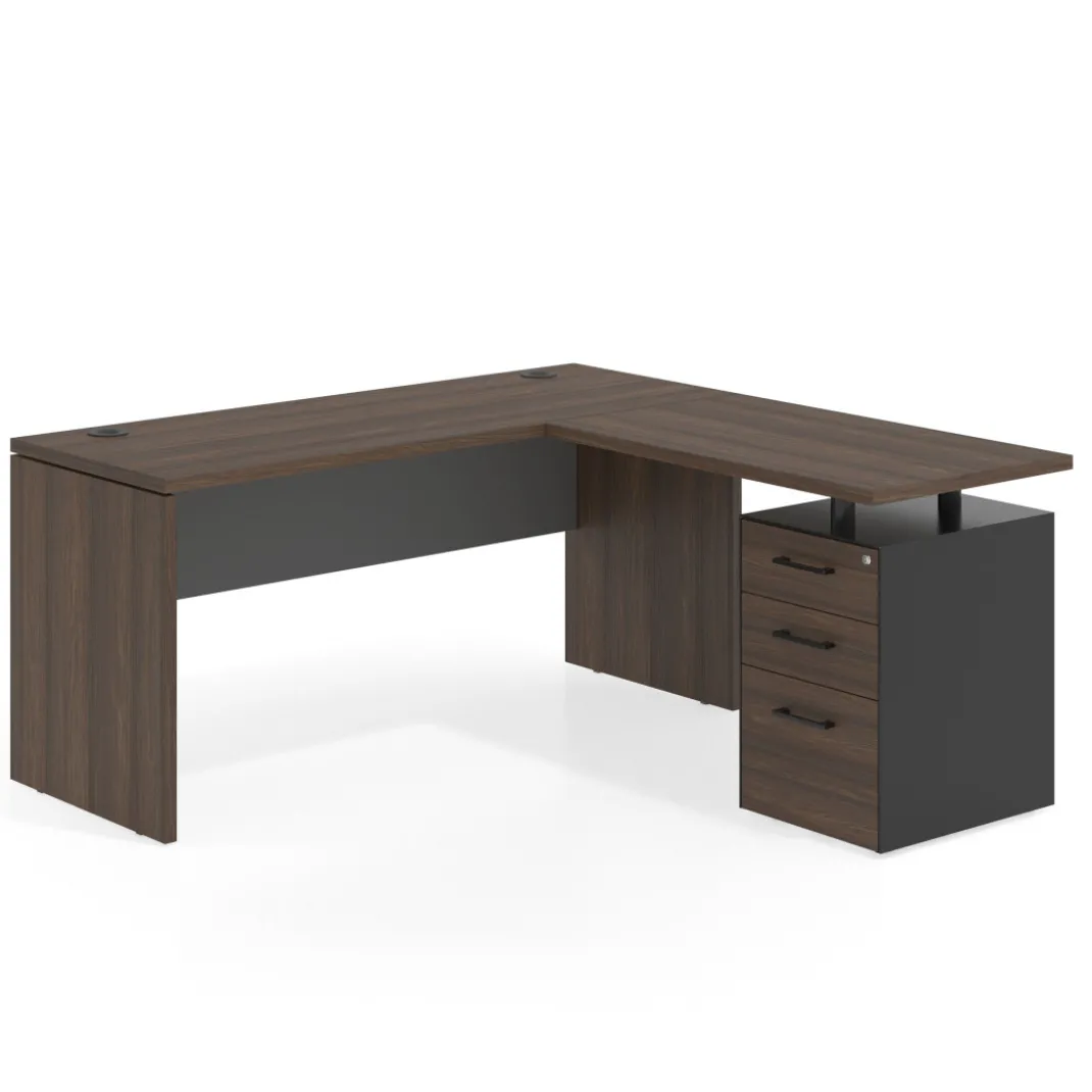 Mesa de Escritorio con cajones en L Work Plus fondo 60, frontales melamina estructura mistral