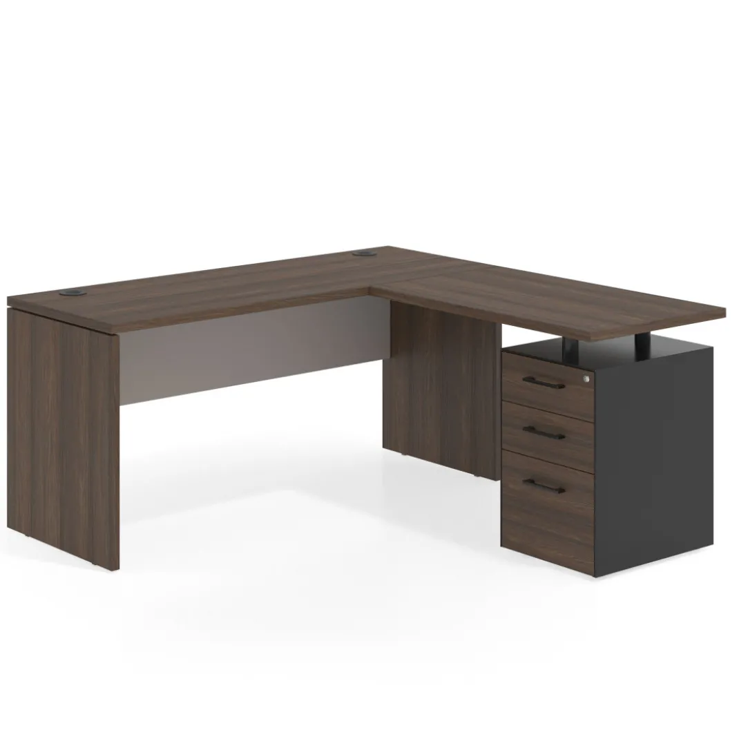 Mesa de Escritorio con cajones en L Work Plus fondo 60, frontales melamina estructura mistral