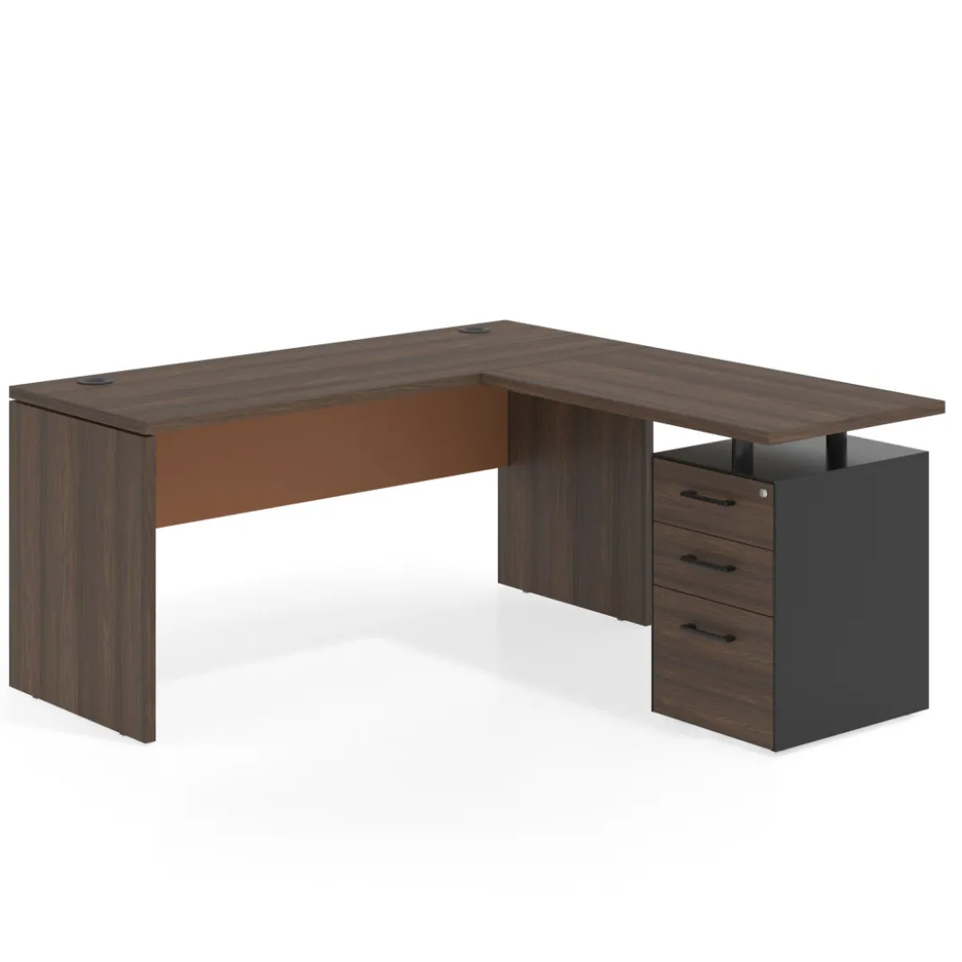 Mesa de Escritorio con cajones en L Work Plus fondo 60, frontales melamina estructura mistral