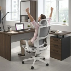 Mesa de Escritorio con cajones en L Work Plus fondo 60, frontales melamina estructura mistral