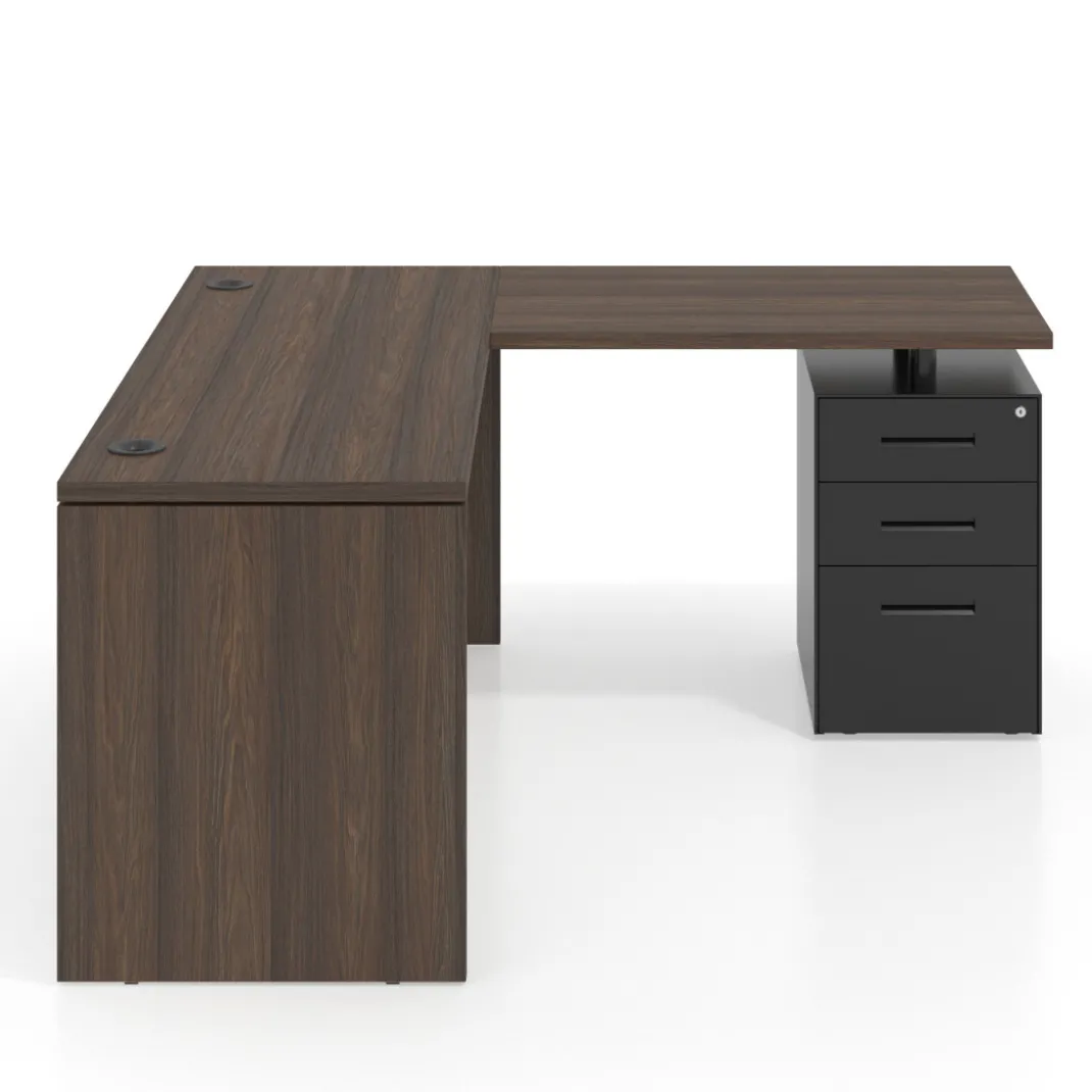 Mesa de Escritorio con cajones en L Work Plus fondo 60, frontales de metal diseño monocolor