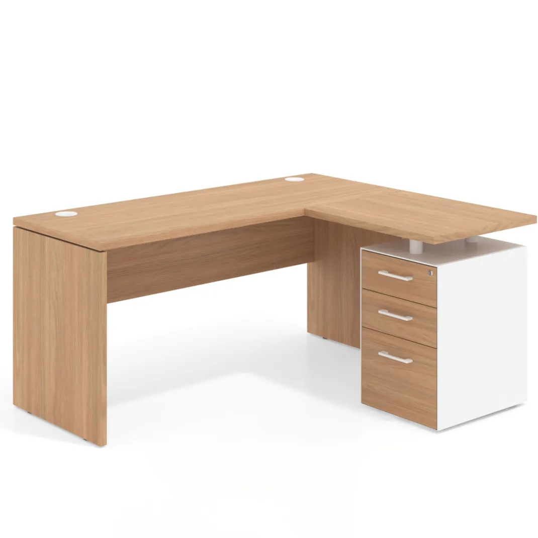 Mesa de Escritorio con cajones en L Work Plus, ala corta, fondo 60, frontales melamina diseño monocolor