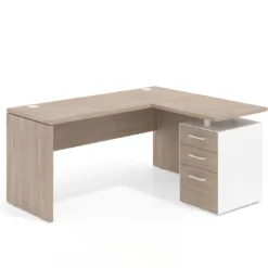 Mesa de Escritorio con cajones en L Work Plus, ala corta, fondo 60, frontales melamina diseño monocolor