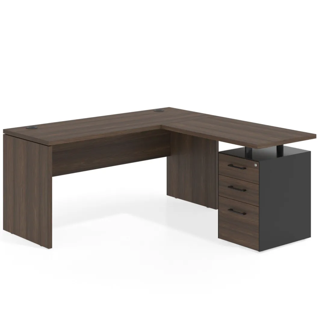 Mesa de Escritorio con cajones en L Work Plus fondo 60, frontales melamina diseño monocolor
