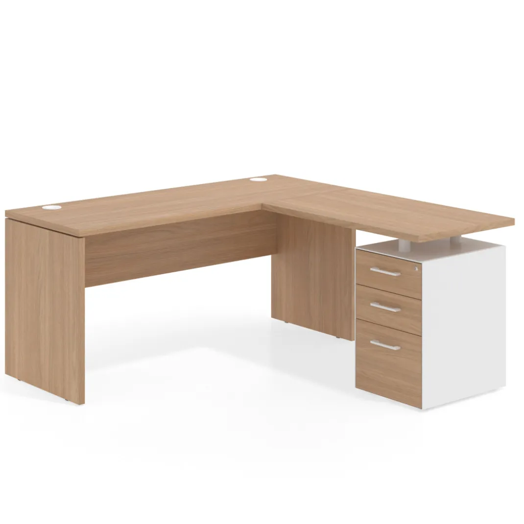 Mesa de Escritorio con cajones en L Work Plus fondo 60, frontales melamina diseño monocolor