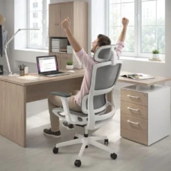 Mesa de Escritorio con cajones en L Work Plus fondo 60, frontales melamina diseño monocolor