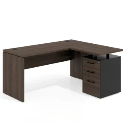 Mesa de Escritorio con cajones en L Work Plus, ala corta, fondo 60, frontales melamina diseño monocolor
