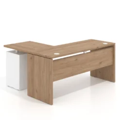 Mesa de Escritorio con cajones en L Work Plus, ala corta, fondo 60, frontales melamina diseño monocolor