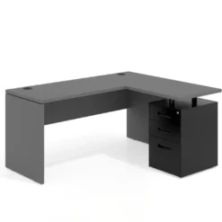 Mesa de Escritorio con cajones en L Work Plus, ala corta, fondo 60, frontales de metal diseño monocolor