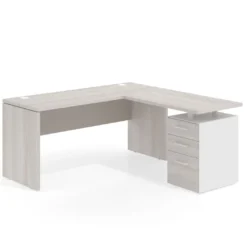 Mesa de Escritorio con cajones en L Work Plus fondo 60, frontales melamina estructura california