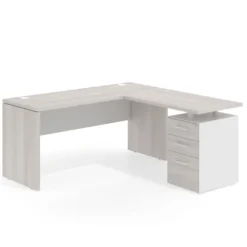 Mesa de Escritorio con cajones en L Work Plus fondo 60, frontales melamina estructura california