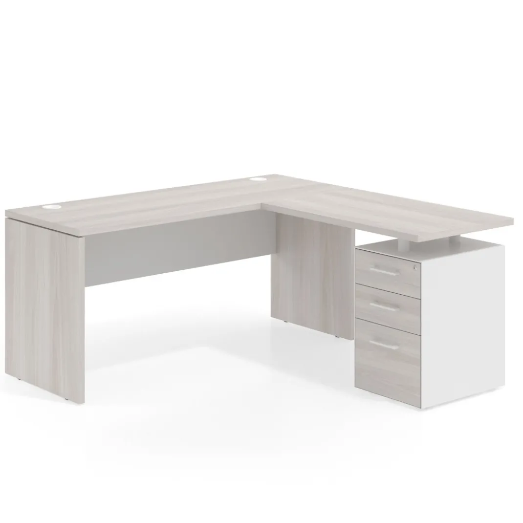 Mesa de Escritorio con cajones en L Work Plus fondo 60, frontales melamina estructura california