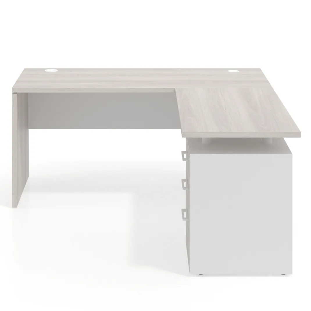 Mesa de Escritorio con cajones en L Work Plus fondo 60, frontales melamina estructura california