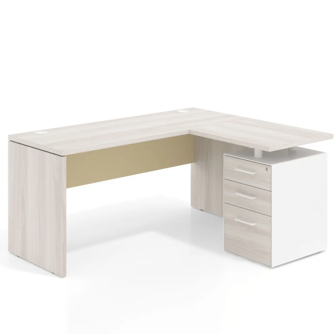 Mesa de Escritorio con cajones en L Work Plus, ala corta, fondo 60, frontales melamina estructura california