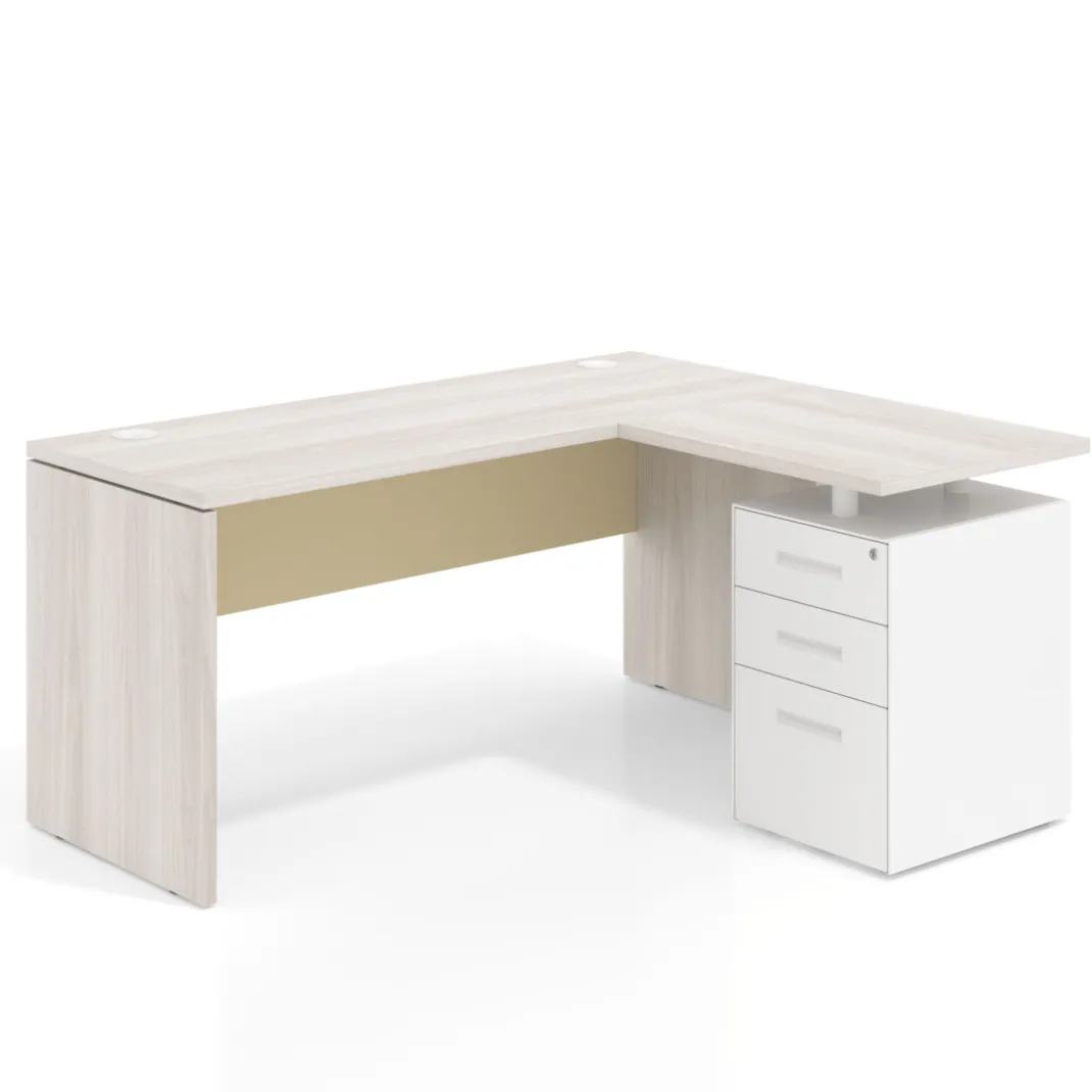 Mesa de Escritorio con cajones en L Work Plus, ala corta, fondo 60, frontales melamina estructura california
