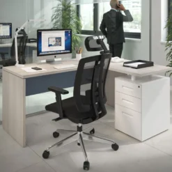 Mesa de Escritorio con cajones en L Work Plus, ala corta, fondo 60, frontales melamina estructura california