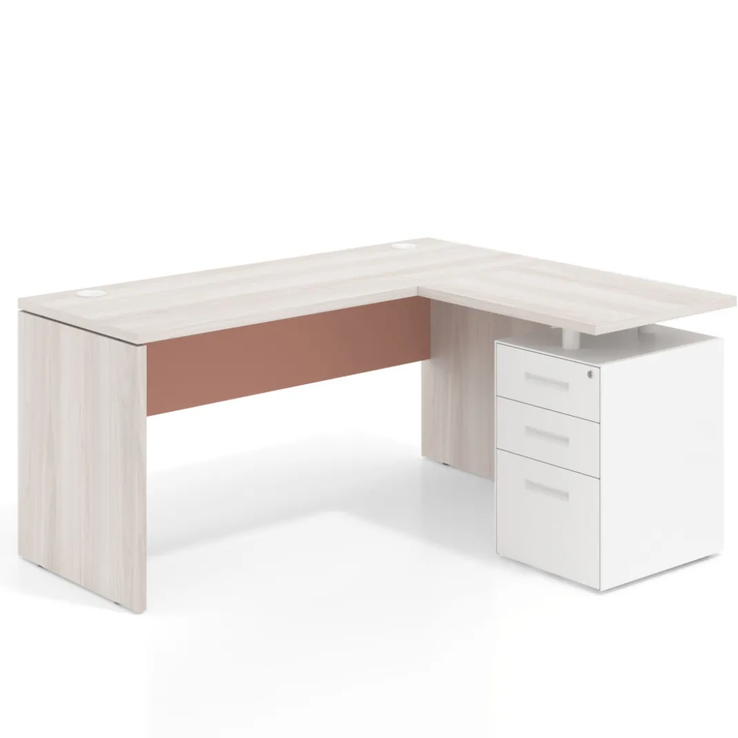 Mesa de Escritorio con cajones en L Work Plus, ala corta, fondo 60, frontales de metal estructura california