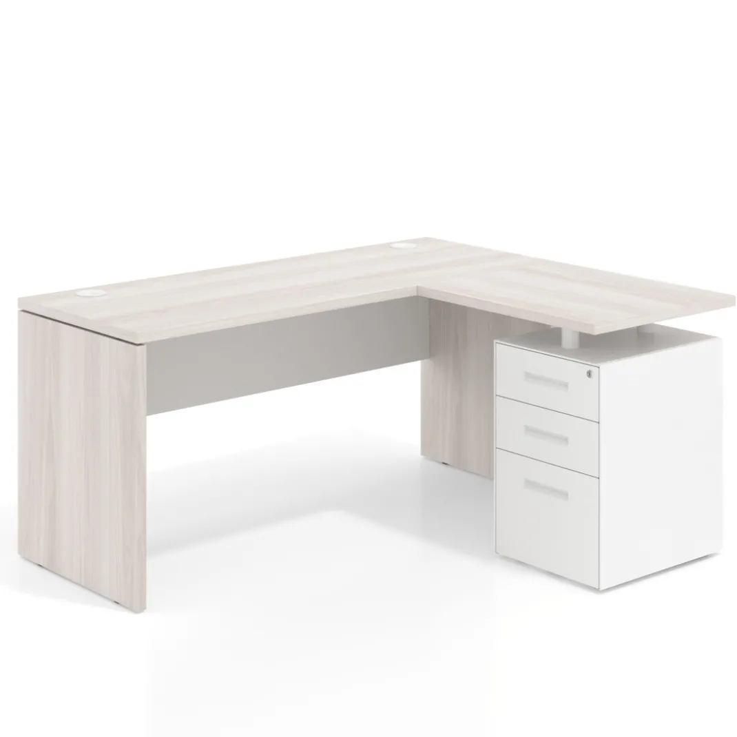 Mesa de Escritorio con cajones en L Work Plus, ala corta, fondo 60, frontales de metal estructura california