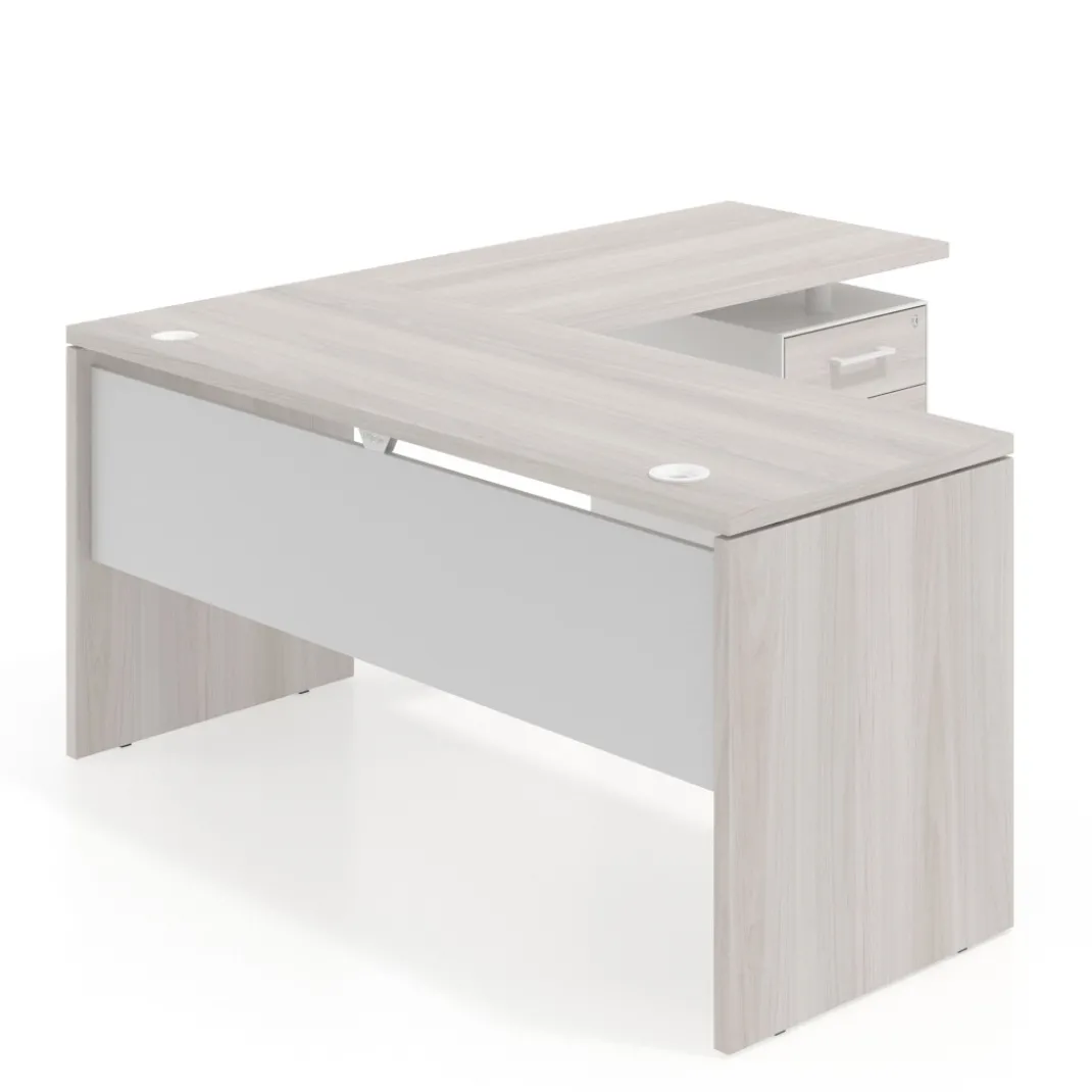 Mesa de Escritorio con cajones en L Work Plus fondo 60, frontales melamina estructura california