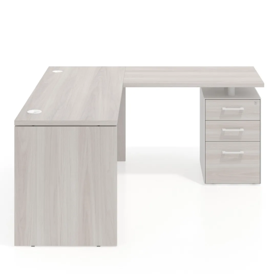 Mesa de Escritorio con cajones en L Work Plus fondo 60, frontales melamina estructura california