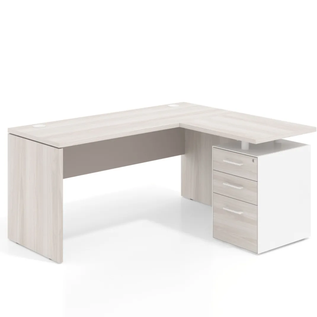 Mesa de Escritorio con cajones en L Work Plus, ala corta, fondo 60, frontales melamina estructura california