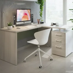 Mesa de Escritorio con cajones en L Work Plus, ala corta, fondo 60, frontales de metal estructura california