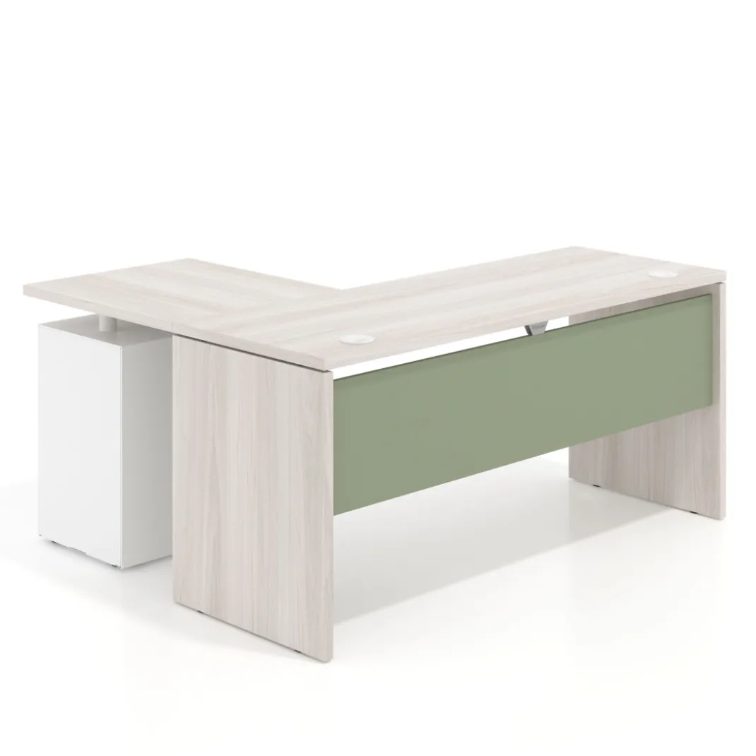 Mesa de Escritorio con cajones en L Work Plus, ala corta, fondo 60, frontales de metal estructura california