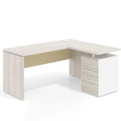 Mesa de Escritorio con cajones en L Work Plus, ala corta, fondo 60, frontales de metal estructura california