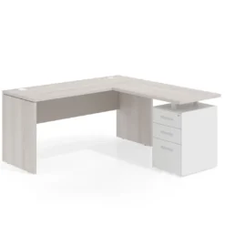 Mesa de Escritorio con cajones en L Work Plus fondo 60, frontales de metal estructura california