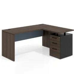 Mesa de Escritorio con cajones en L Work Plus, ala corta, fondo 60, frontales melamina estructura mistral
