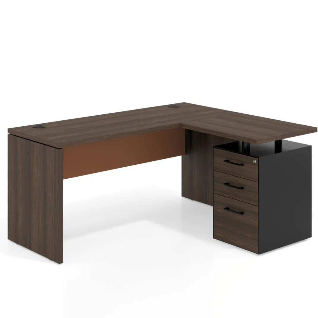 Mesa de Escritorio con cajones en L Work Plus, ala corta, fondo 60, frontales melamina estructura mistral