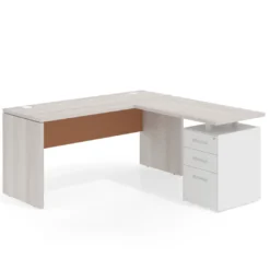 Mesa de Escritorio con cajones en L Work Plus fondo 60, frontales de metal estructura california