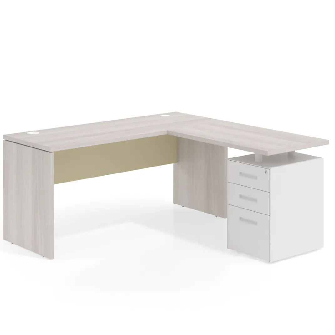 Mesa de Escritorio con cajones en L Work Plus fondo 60, frontales de metal estructura california