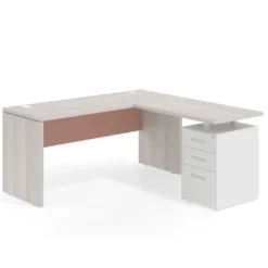 Mesa de Escritorio con cajones en L Work Plus fondo 60, frontales de metal estructura california