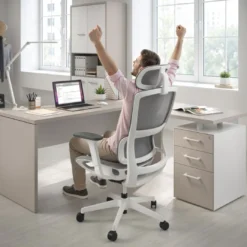 Mesa de Escritorio con cajones en L Work Plus fondo 60, frontales de metal estructura california