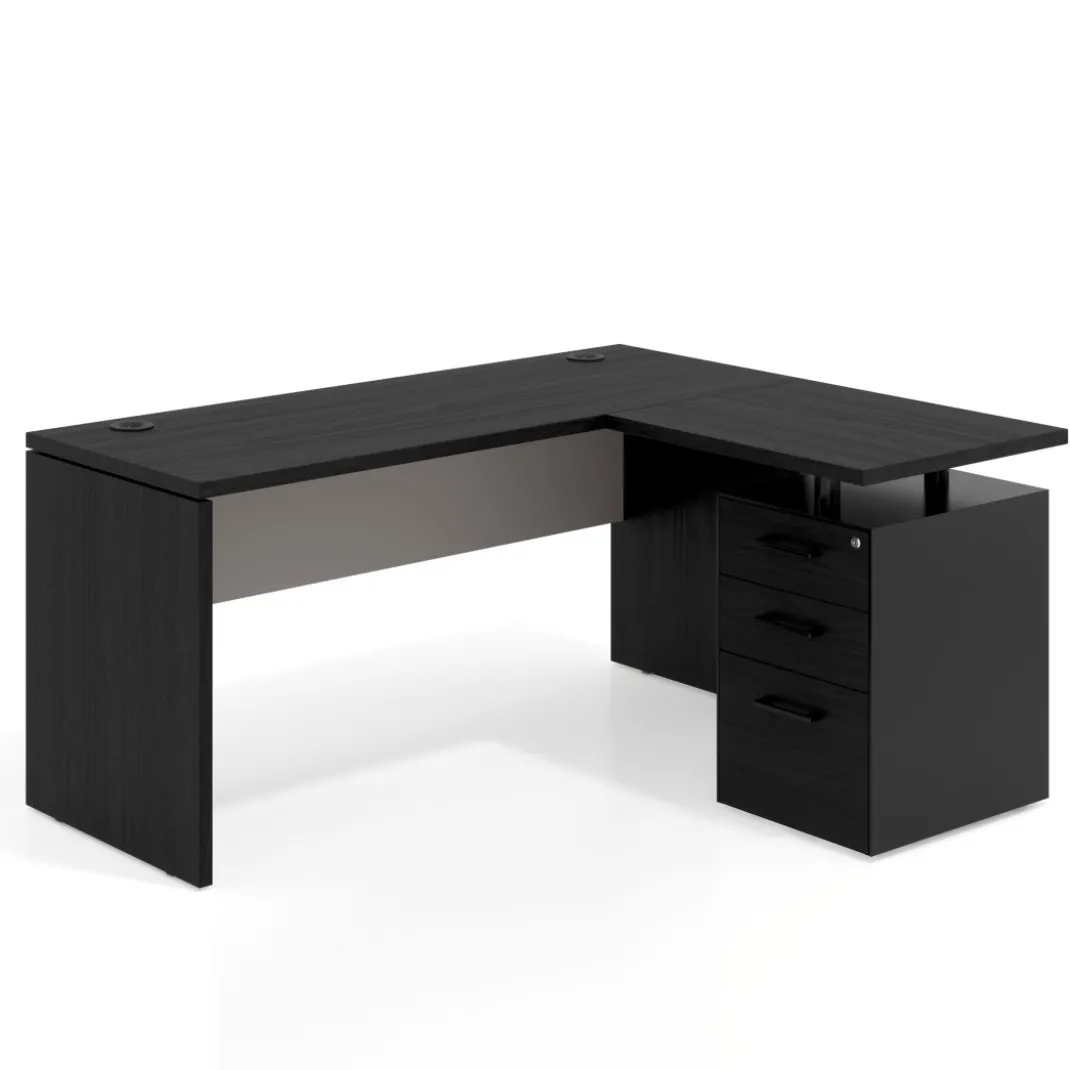Mesa de Escritorio con cajones en L Work Plus, ala corta, fondo 60, frontales melamina estructura bocamina